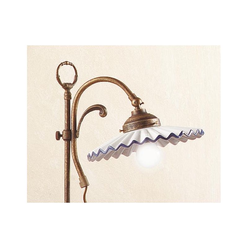 2038.L LAMPADA DA TAVOLO RUGGINE CON PIATTO PLISSE IN TERRACOTTA BIANCA CON BORDO DECORATO MADE IN ITALY CRISTALENSI CERAMICA -