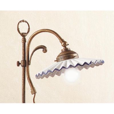 2038.L LAMPADA DA TAVOLO RUGGINE CON PIATTO PLISSE IN TERRACOTTA BIANCA CON BORDO DECORATO MADE IN ITALY CRISTALENSI CERAMICA -