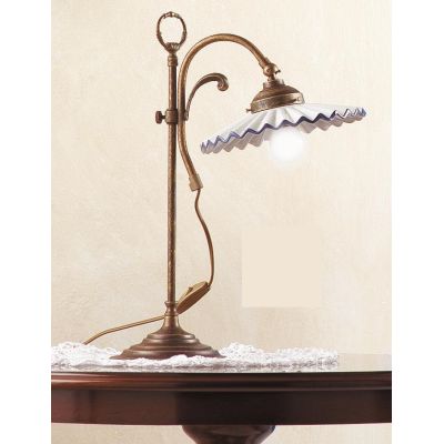 2038.L LAMPADA DA TAVOLO RUGGINE CON PIATTO PLISSE IN TERRACOTTA BIANCA CON BORDO DECORATO MADE IN ITALY CRISTALENSI CERAMICA -