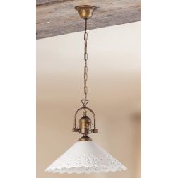 2043.1 SOSPENSIONE SINGOLA RUSTICA CON DIFFUSORE IN TERRACOTTA BIANCA LUCIDA TRAFORATA MADE IN ITALY CRISTALENSI CERAMICA - Cris 2