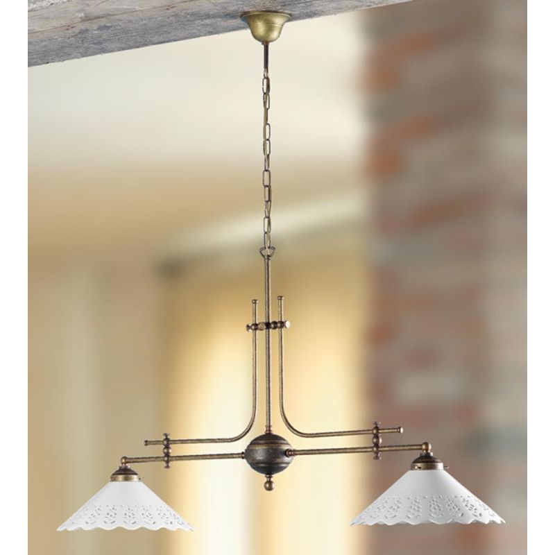 2043.2 BILANCIERE 2 LUCI RUSTICO CON DIFFUSORI IN TERRACOTTA BIANCA LUCIDA TRAFORATA MADE IN ITALY CRISTALENSI CERAMICA - Crista