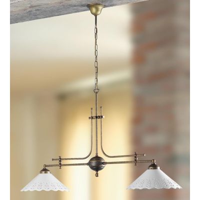 2043.2 BILANCIERE 2 LUCI RUSTICO CON DIFFUSORI IN TERRACOTTA BIANCA LUCIDA TRAFORATA MADE IN ITALY CRISTALENSI CERAMICA - Crista