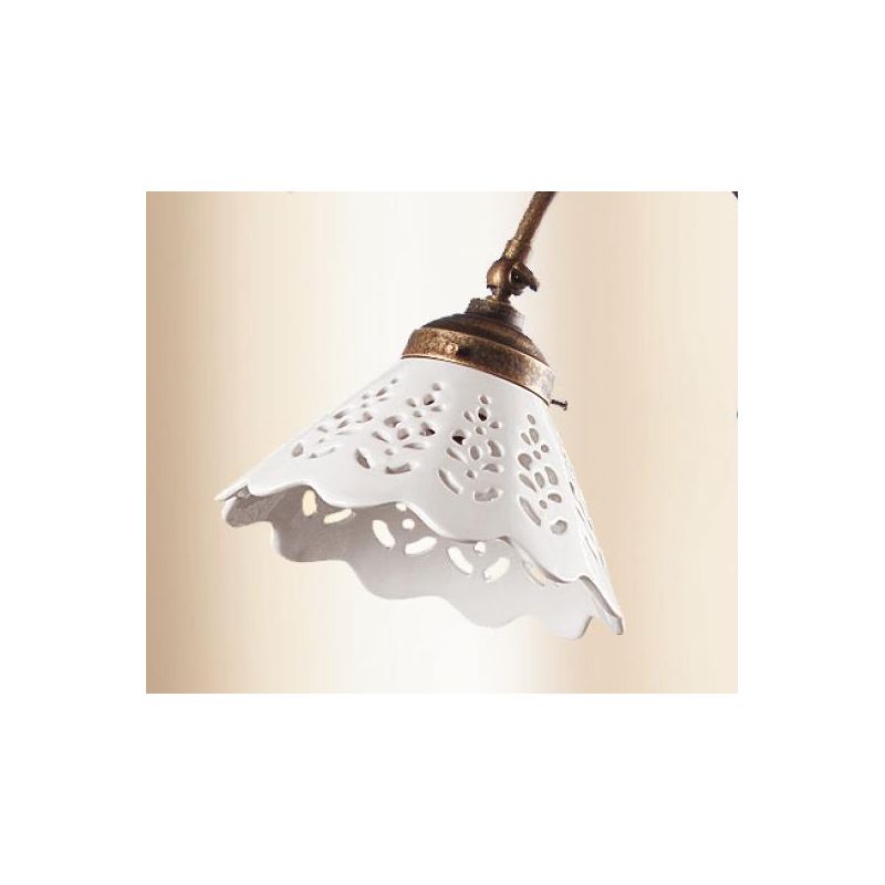 2043.L LAMPADA DA TAVOLO SALISCENDI RUSTICA CON DIFFUSORE IN TERRACOTTA BIANCA LUCIDA TRAFORATA MADE IN ITALY CRISTALENSI CERAMI