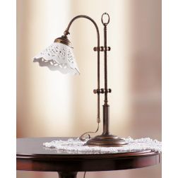 2043.L LAMPADA DA TAVOLO SALISCENDI RUSTICA CON DIFFUSORE IN TERRACOTTA BIANCA LUCIDA TRAFORATA MADE IN ITALY CRISTALENSI CERAMI