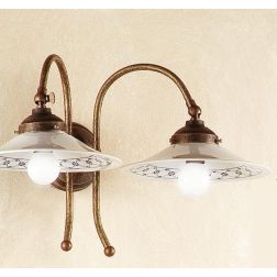 2039.A APPLIQUE 2 LUCI RUSTICA CON DIFFUSORI IN TERRACOTTA BIANCA LUCIDA DECORATA MADE IN ITALY CRISTALENSI CERAMICA - Cristalen