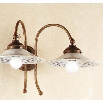 2039.A APPLIQUE 2 LUCI RUSTICA CON DIFFUSORI IN TERRACOTTA BIANCA LUCIDA DECORATA MADE IN ITALY CRISTALENSI CERAMICA - Cristalen