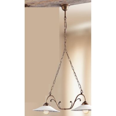 2039.2 LAMPADARIO RUSTICO 2 LUCI CON DIFFUSORI IN TERRACOTTA BIANCA LUCIDA DECORATA MADE IN ITALY CRISTALENSI CERAMICA - Cristal