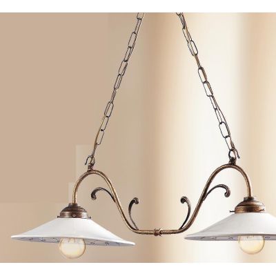 2039.2 LAMPADARIO RUSTICO 2 LUCI CON DIFFUSORI IN TERRACOTTA BIANCA LUCIDA DECORATA MADE IN ITALY CRISTALENSI CERAMICA - Cristal