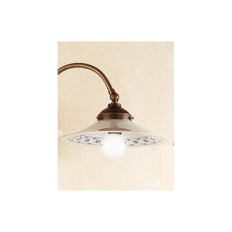 2039.2 LAMPADARIO RUSTICO 2 LUCI CON DIFFUSORI IN TERRACOTTA BIANCA LUCIDA DECORATA MADE IN ITALY CRISTALENSI CERAMICA - Cristal