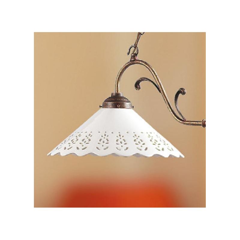 2040.2 LAMPADARIO RUSTICO 2 LUCI CON DIFFUSORI IN TERRACOTTA BIANCA LUCIDA TRAFORATA MADE IN ITALY CRISTALENSI CERAMICA - Crista