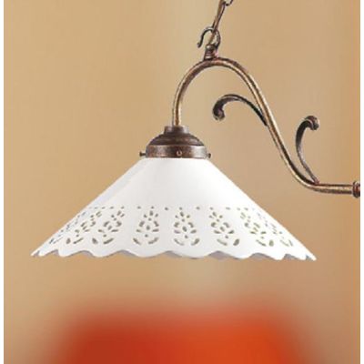 2040.2 LAMPADARIO RUSTICO 2 LUCI CON DIFFUSORI IN TERRACOTTA BIANCA LUCIDA TRAFORATA MADE IN ITALY CRISTALENSI CERAMICA - Crista