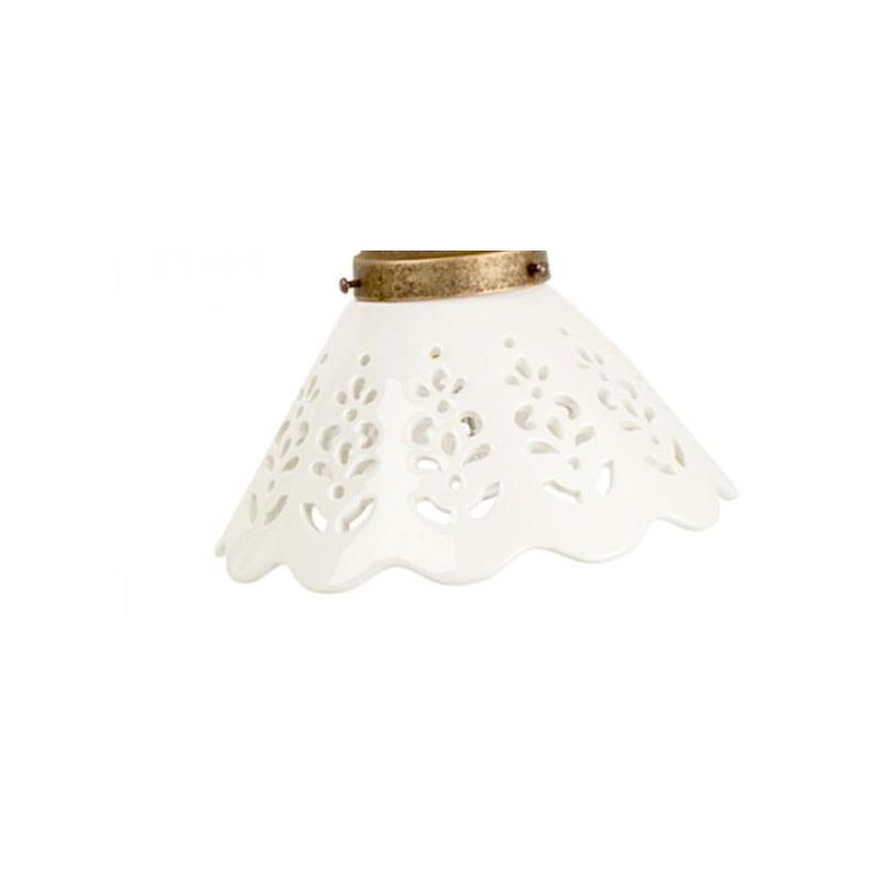 2040.1 LAMPADARIO 2 LUCI RUSTICO CON DIFFUSORI IN TERRACOTTA BIANCA LUCIDA TRAFORATA MADE IN ITALY CRISTALENSI CERAMICA - Crista
