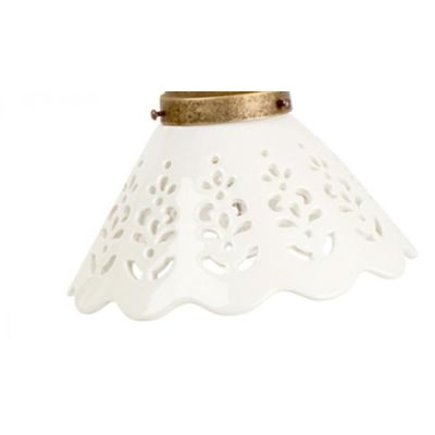 2040.1 LAMPADARIO 2 LUCI RUSTICO CON DIFFUSORI IN TERRACOTTA BIANCA LUCIDA TRAFORATA MADE IN ITALY CRISTALENSI CERAMICA - Crista