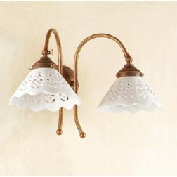 2040.A APPLIQUE 2 LUCI RUSTICA CON DIFFUSORI IN TERRACOTTA BIANCA LUCIDA TRAFORATA MADE IN ITALY CRISTALENSI CERAMICA - Cristale