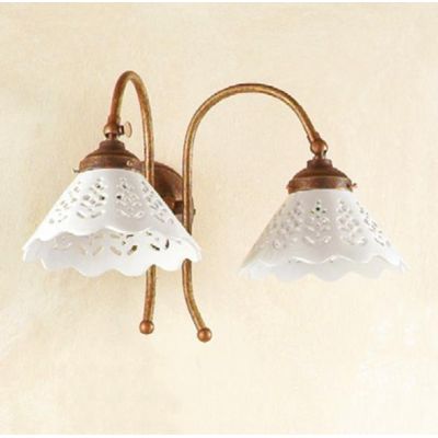 2040.A APPLIQUE 2 LUCI RUSTICA CON DIFFUSORI IN TERRACOTTA BIANCA LUCIDA TRAFORATA MADE IN ITALY CRISTALENSI CERAMICA - Cristale