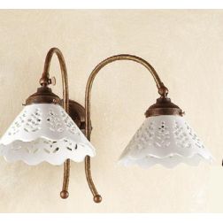 2040.A APPLIQUE 2 LUCI RUSTICA CON DIFFUSORI IN TERRACOTTA BIANCA LUCIDA TRAFORATA MADE IN ITALY CRISTALENSI CERAMICA - Cristale 2