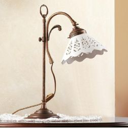 2040.L LAMPADA DA TAVOLO RUSTICA CON DIFFUSORE IN TERRACOTTA BIANCA LUCIDA TRAFORATA MADE IN ITALY CRISTALENSI CERAMICA - Crista