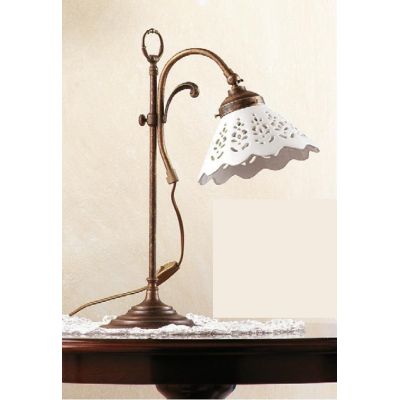 2040.L LAMPADA DA TAVOLO RUSTICA CON DIFFUSORE IN TERRACOTTA BIANCA LUCIDA TRAFORATA MADE IN ITALY CRISTALENSI CERAMICA - Crista