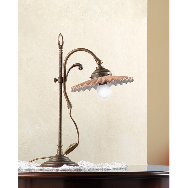 2041.L LAMPADA DA TAVOLO RUSTICA CON DIFFUSORE IN TERRACOTTA CON INTERNO SMALTATO DI BIANCO MADE IN ITALY CRISTALENSI CERAMICA -
