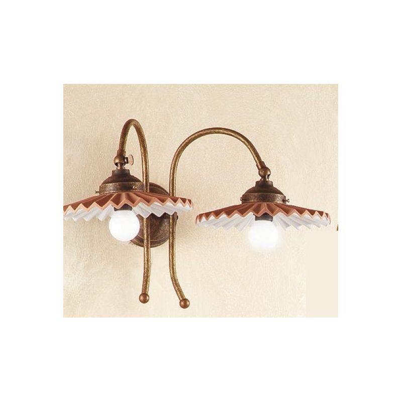 2041.A APPLIQUE 2 LUCI RUSTICA CON DIFFUSORI IN TERRACOTTA CON INTERNO SMALTATO DI BIANCO MADE IN ITALY CRISTALENSI CERAMICA - C
