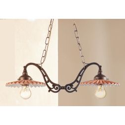 2041.1 LAMPADARIO 2 LUCI RUSTICO CON DIFFUSORI IN TERRACOTTA CON INTERNO SMALTATO DI BIANCO MADE IN ITALY CRISTALENSI CERAMICA -