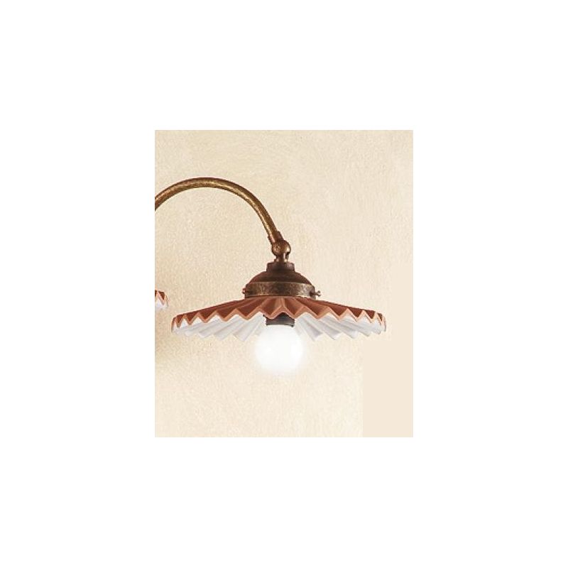 2041.1 LAMPADARIO 2 LUCI RUSTICO CON DIFFUSORI IN TERRACOTTA CON INTERNO SMALTATO DI BIANCO MADE IN ITALY CRISTALENSI CERAMICA -