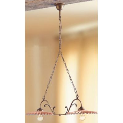 2041.2 LAMPADARIO RUSTICO 2 LUCI CON DIFFUSORI IN TERRACOTTA CON INTERNO SMALTATO DI BIANCO MADE IN ITALY CRISTALENSI CERAMICA -