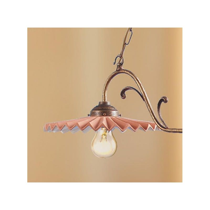 2041.2 LAMPADARIO RUSTICO 2 LUCI CON DIFFUSORI IN TERRACOTTA CON INTERNO SMALTATO DI BIANCO MADE IN ITALY CRISTALENSI CERAMICA -