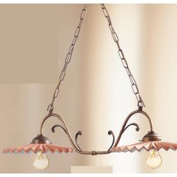 2041.2 LAMPADARIO RUSTICO 2 LUCI CON DIFFUSORI IN TERRACOTTA CON INTERNO SMALTATO DI BIANCO MADE IN ITALY CRISTALENSI CERAMICA -