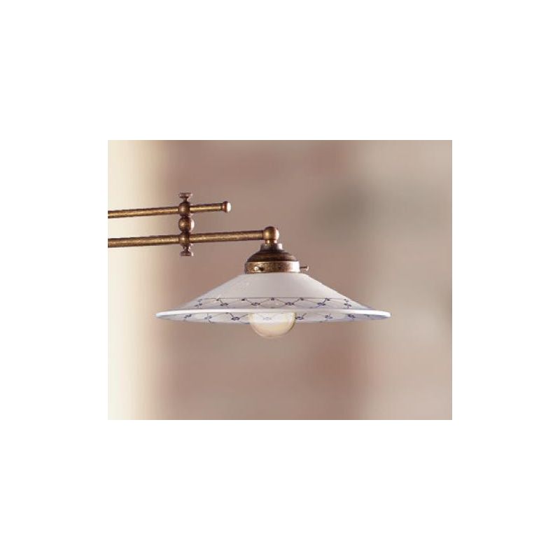2044.2 BILANCIERE RUSTICO 2 LUCI CON DIFFUSORI IN TERRACOTTA BIANCA LUCIDA DECORATA MADE IN ITALY CRISTALENSI CERAMICA - Cristal