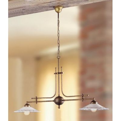 2044.2 BILANCIERE RUSTICO 2 LUCI CON DIFFUSORI IN TERRACOTTA BIANCA LUCIDA DECORATA MADE IN ITALY CRISTALENSI CERAMICA - Cristal