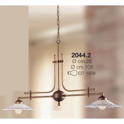 2044.2 BILANCIERE RUSTICO 2 LUCI CON DIFFUSORI IN TERRACOTTA BIANCA LUCIDA DECORATA MADE IN ITALY CRISTALENSI CERAMICA - Cristal