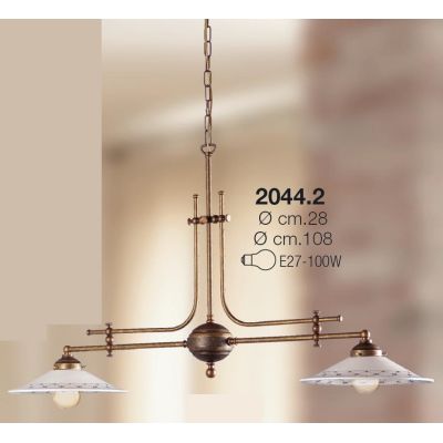 2044.2 BILANCIERE RUSTICO 2 LUCI CON DIFFUSORI IN TERRACOTTA BIANCA LUCIDA DECORATA MADE IN ITALY CRISTALENSI CERAMICA - Cristal