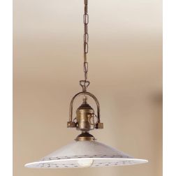 2044.1 SOSPENSIONE SINGOLA RUSTICA CON DIFFUSORE IN TERRACOTTA BIANCA LUCIDA DECORATA MADE IN ITALY CRISTALENSI CERAMICA - Crist