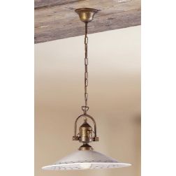 2044.1 SOSPENSIONE SINGOLA RUSTICA CON DIFFUSORE IN TERRACOTTA BIANCA LUCIDA DECORATA MADE IN ITALY CRISTALENSI CERAMICA - Crist 2