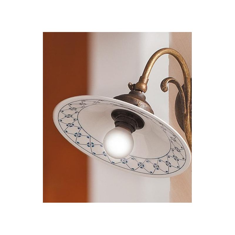 2044.L LAMPADA DA TAVOLO SALISCENDI RUSTICA CON DIFFUSORE IN TERRACOTTA BIANCA LUCIDA DECORATA MADE IN ITALY CRISTALENSI CERAMIC