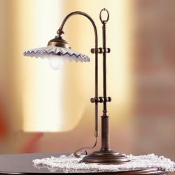 2045.L LAMPADA DA TAVOLO SALISCENDI RUSTICA CON DIFFUSORE PLISSE IN TERRACOTTA BIANCA LUCIDA MADE IN ITALY CRISTALENSI CERAMICA