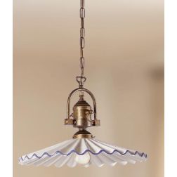 2045.1 SOSPENSIONE SINGOLA RUSTICA CON DIFFUSORE PLISSE D43 CM IN TERRACOTTA BIANCA LUCIDA MADE IN ITALY CRISTALENSI CERAMICA -