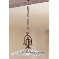 2045.1 SOSPENSIONE SINGOLA RUSTICA CON DIFFUSORE PLISSE D43 CM IN TERRACOTTA BIANCA LUCIDA MADE IN ITALY CRISTALENSI CERAMICA - 2