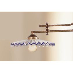 2045.2 BILANCIERE 2 LUCI RUSTICO CON DIFFUSORI PLISSE IN TERRACOTTA BIANCA LUCIDA DECORATA MADE IN ITALY CRISTALENSI CERAMICA - 2