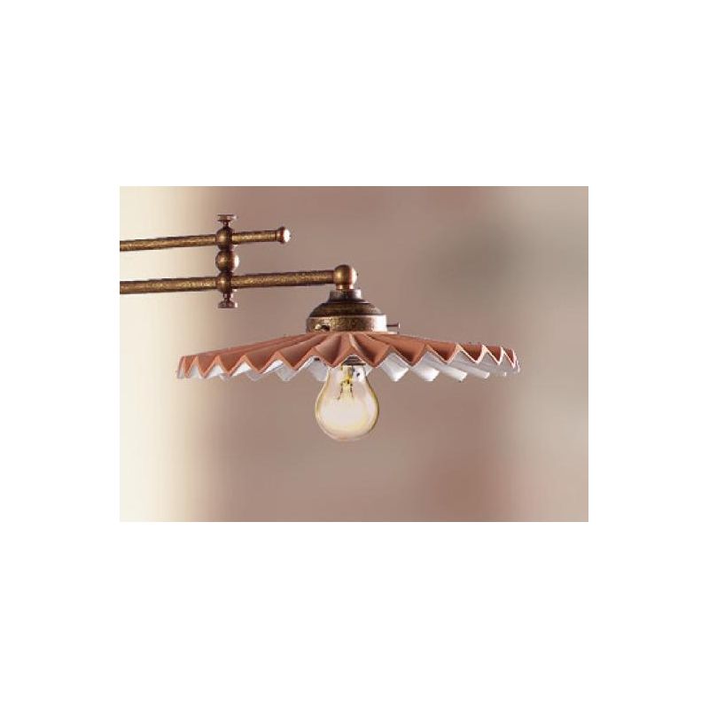 2046.2 BILANCIERE 2 LUCI RUSTICO CON DIFFUSORI PLISSE IN TERRACOTTA CON INTERNO SMALTATO DI BIANCO MADE IN ITALY CRISTALENSI CER