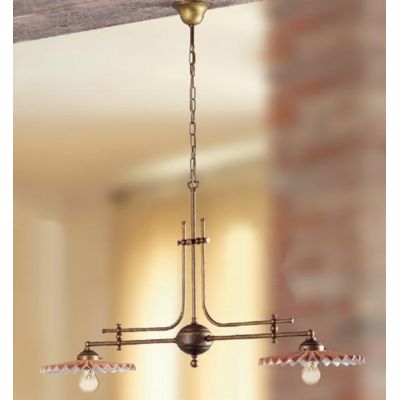 2046.2 BILANCIERE 2 LUCI RUSTICO CON DIFFUSORI PLISSE IN TERRACOTTA CON INTERNO SMALTATO DI BIANCO MADE IN ITALY CRISTALENSI CER