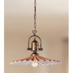 2046.1 SOSPENSIONE SINGOLA RUSTICA CON DIFFUSORE PLISSE IN TERRACOTTA CON INTERNO SMALTATO DI BIANCO MADE IN ITALY CRISTALENSI C