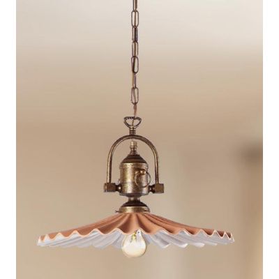 2046.1 SOSPENSIONE SINGOLA RUSTICA CON DIFFUSORE PLISSE IN TERRACOTTA CON INTERNO SMALTATO DI BIANCO MADE IN ITALY CRISTALENSI C