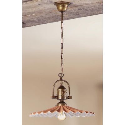2046.1 SOSPENSIONE SINGOLA RUSTICA CON DIFFUSORE PLISSE IN TERRACOTTA CON INTERNO SMALTATO DI BIANCO MADE IN ITALY CRISTALENSI C