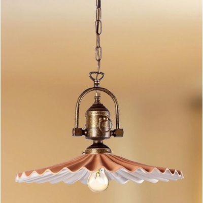 2046.1 SOSPENSIONE SINGOLA RUSTICA CON DIFFUSORE PLISSE IN TERRACOTTA CON INTERNO SMALTATO DI BIANCO MADE IN ITALY CRISTALENSI C