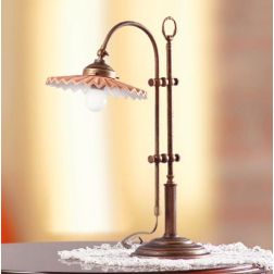 2046.L LAMPADA DA TAVOLO SALISCENDI CON DIFFUSORE PLISSE IN TERRACOTTA CON INTERNO SMALTATO DI BIANCO MADE IN ITALY CRISTALENSI