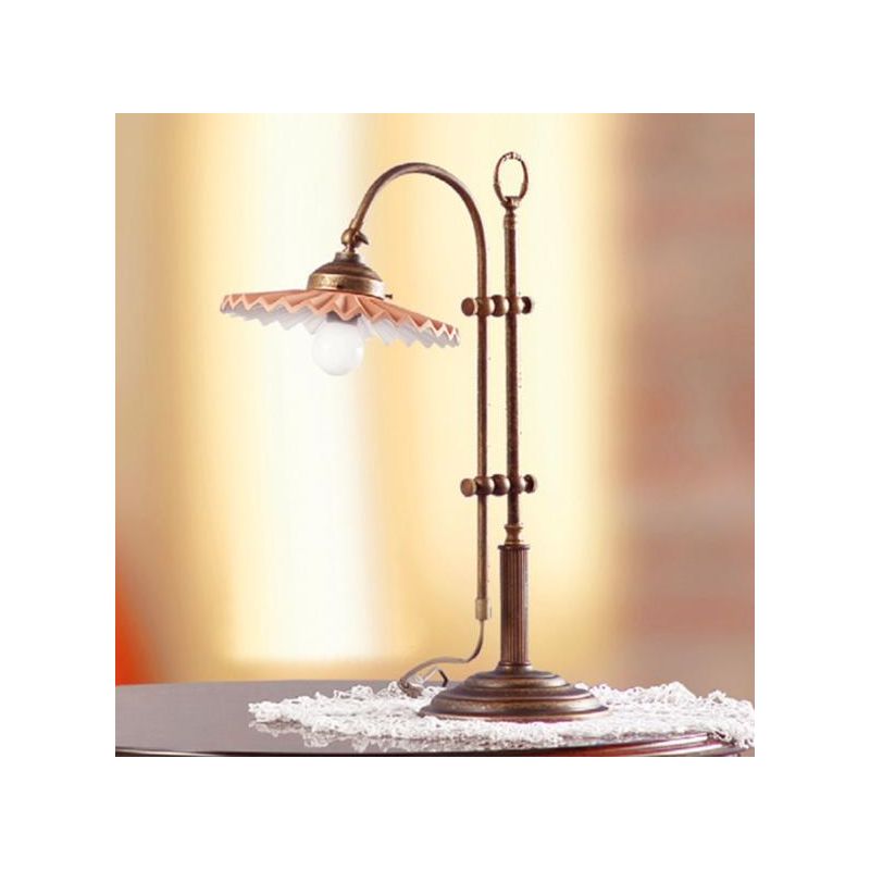 2046.L LAMPADA DA TAVOLO SALISCENDI CON DIFFUSORE PLISSE IN TERRACOTTA CON INTERNO SMALTATO DI BIANCO MADE IN ITALY CRISTALENSI