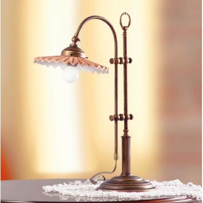 2046.L LAMPADA DA TAVOLO SALISCENDI CON DIFFUSORE PLISSE IN TERRACOTTA CON INTERNO SMALTATO DI BIANCO MADE IN ITALY CRISTALENSI