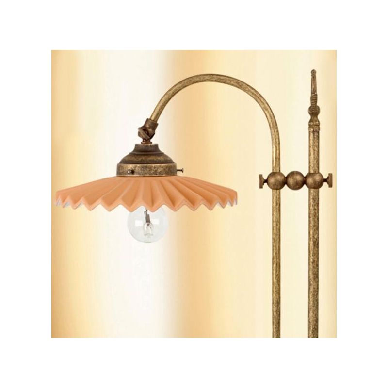 2046.L LAMPADA DA TAVOLO SALISCENDI CON DIFFUSORE PLISSE IN TERRACOTTA CON INTERNO SMALTATO DI BIANCO MADE IN ITALY CRISTALENSI